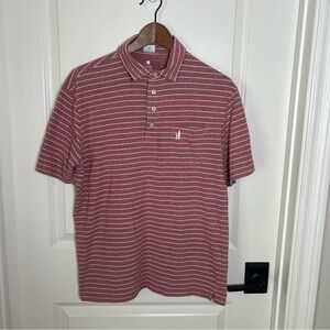 Johnnie-O Polo T- Shirt Mens M Neese Nantucket Red White Pinstripe Pocket Logo